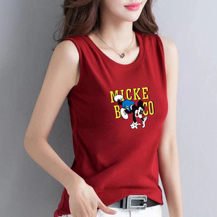 打底衫 宽松无袖 吊带背心女夏外穿全棉内搭上衣白色大码 100%纯棉