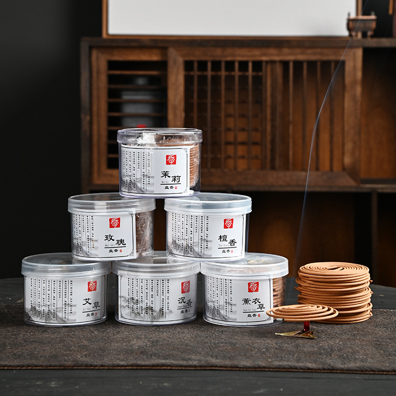 家用天然盘香檀香沉香艾草桂花香薰盒装花草味除臭驱蚊空气松塔香