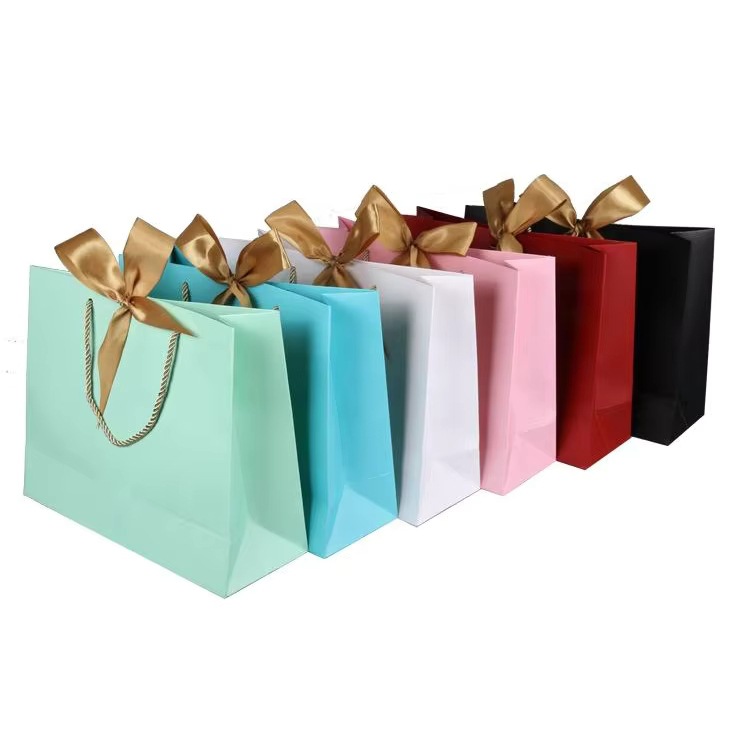 纸袋定制手提袋购物袋高品质丝带手柄精品珠宝礼品金箔标志购物纸