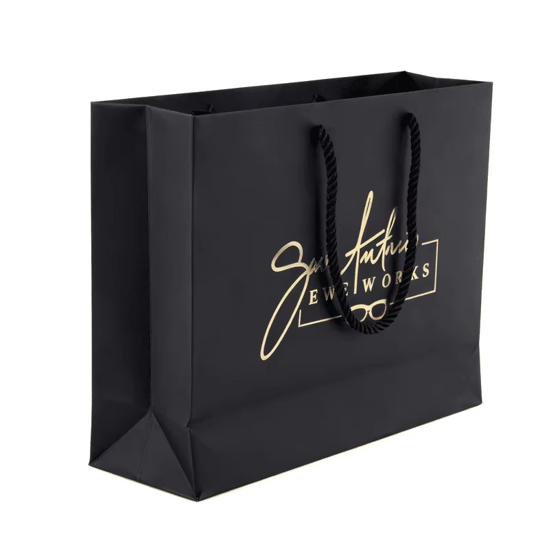 纸袋定制手提袋购物袋定 制带金箔标志的白色卡片纸袋购物豪华礼