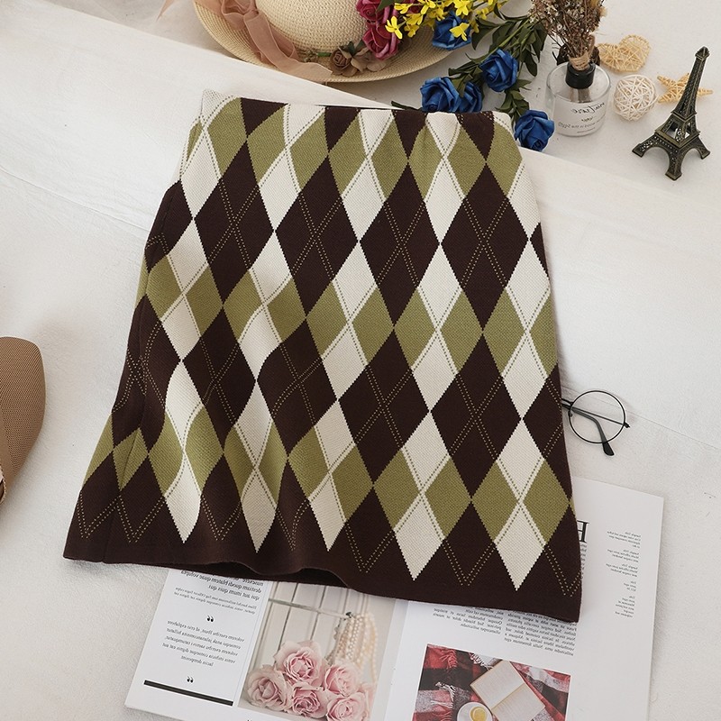 撞色菱形格子针织半身裙女韩版修身百搭A字高腰洋气包臀短裙子潮在类目 女装/女士精品, 半身裙中 - 来自Buy2taobao.com提供专业的淘宝代购服务