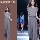一整套T恤阔腿裤 2025夏季 高级感搭配短袖 两件套新款 上衣 时尚 套装