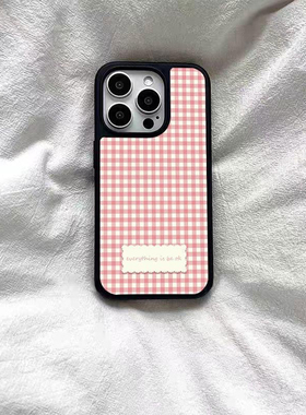 温柔蓝色格子格纹简约适用于苹果16promax手机壳iPhone15软边硬背14大孔13pro耐脏12小众11情侣可爱硅胶