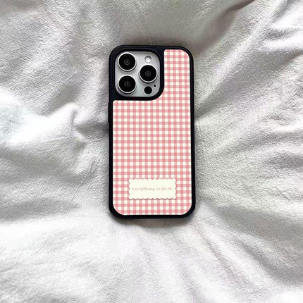 温柔蓝色格子格纹简约适用于苹果16promax手机壳iPhone15软边硬背14大孔13pro耐脏12小众11情侣可爱硅胶