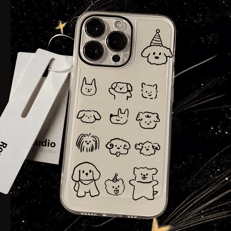 简笔画线条小狗合集潮流透明适用于苹果15/16手机壳iPhone13软壳11/12promax高级xs/xr防摔7p创意