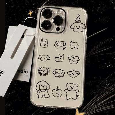 简笔画线条小狗合集潮流透明适用于苹果15/16手机壳iPhone13软壳11/12promax高级xs/xr防摔7p创意