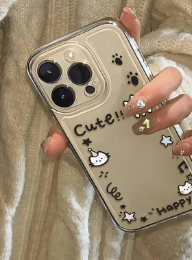 简约一圈音符字母小猫放照片相框潮流透明适用于苹果15/14手机壳iPhone13软壳11/12promax高级x/xr防摔7p创意