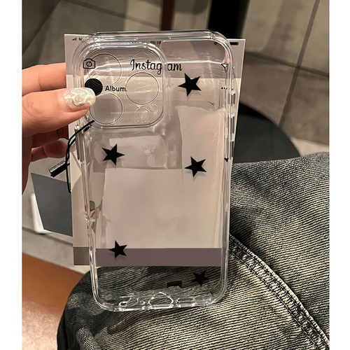 简约黑色星星放照片相框潮流透明适用于苹果15/14手机壳iPhone13软壳11/12promax高级xs/xr防摔7p创意