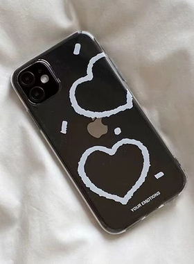 简约清新白色线条云朵爱心适用于苹果15promax软14p太空壳透明手机壳个性 11/12promax高级xs/xr防摔7p