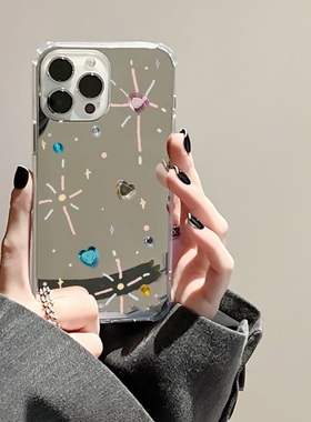 适用于苹果简约烟花雪花清新彩钻镜面壳14手机壳镜子11/12promaxins风高级xs/xr防摔7p创意13p少女心