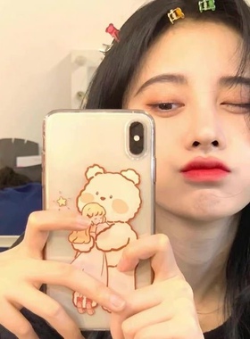 明星同款抱抱熊可爱适苹果16/17手机壳13透明11/12promax高级xs/xr防摔7p创意