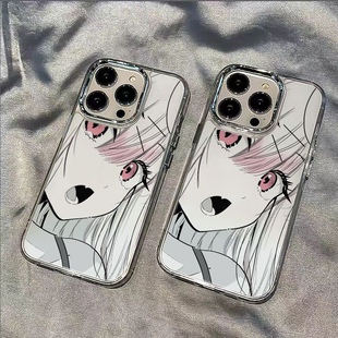 动漫回眸白月光少女适用于苹果16/17手机壳电镀镜头框透明软壳11/12promax高级xs/xr防摔7p