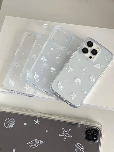 手绘海星海螺雾面磨砂适用iPhone15promax手机壳苹果14/13pro高级12/11透明女款xsmax创意xr/xs防摔8Plus软壳