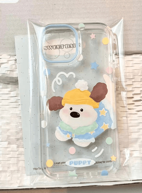 可爱蓝色棉袄狗狗适用苹果16手机壳iPhone15promax新款14pro小众xs/x网红13爆款11透明防摔12全包8/7保护壳套