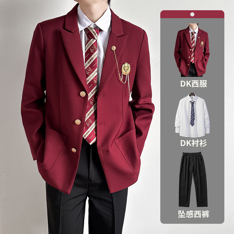 dk学院风红色黑色西服套装图片