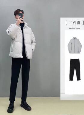 【两件套】冬季新款加棉加厚棉衣外套男士休闲潮流搭配保暖套装男