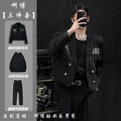 高级感休闲痞帅宽松发型师西服套装 春秋季 男士 小西装 小众垫肩短款