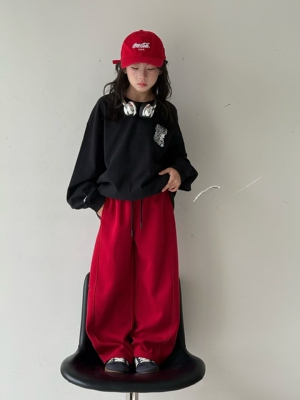 儿童洋气红色卫裤2026秋款中大童韩版宽松百搭休闲弯刀裤可抽绳潮