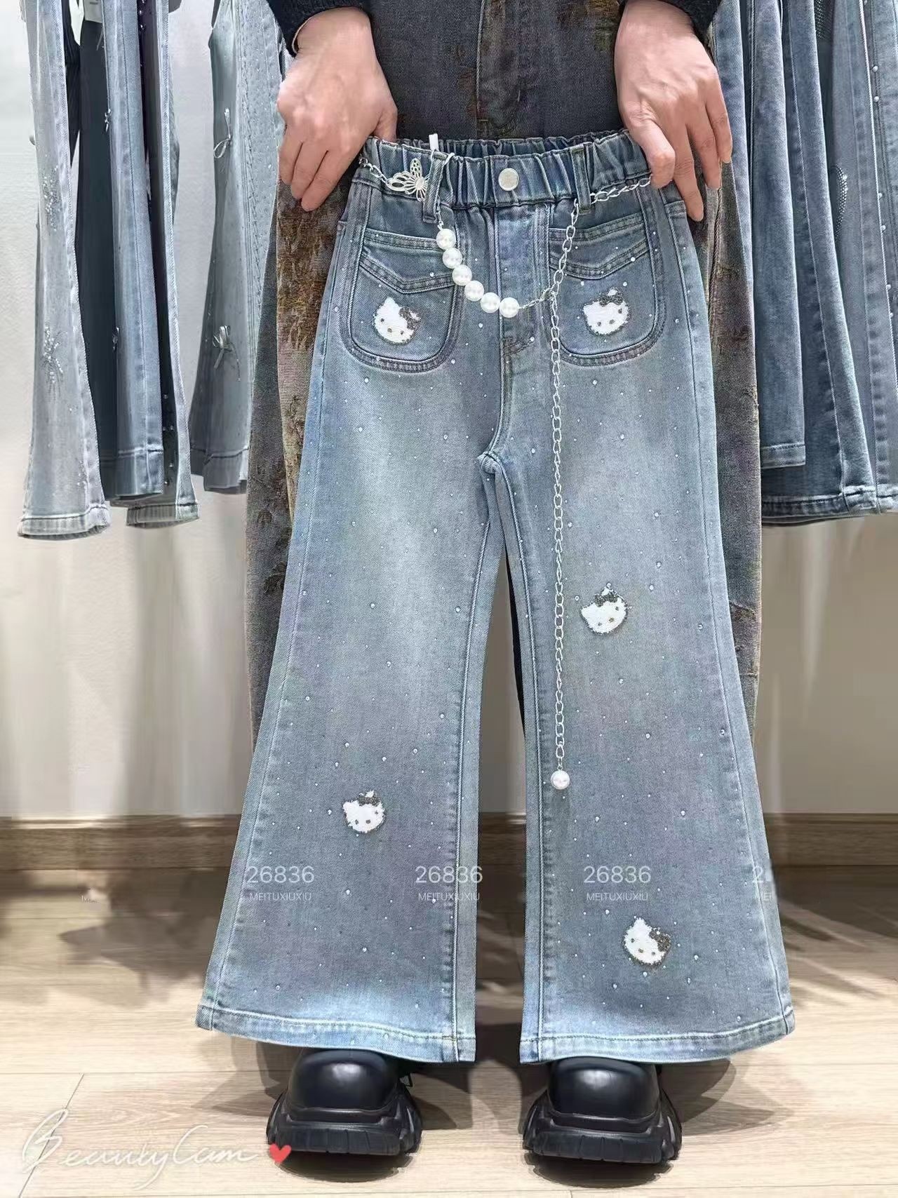 女童闪钻牛仔裤2026春款中大童韩版洋气百搭Kitty烫钻牛仔喇叭裤,童装/婴儿装/亲子装,儿童牛仔裤,淘宝优惠券,粉丝福利购,淘宝优惠卷