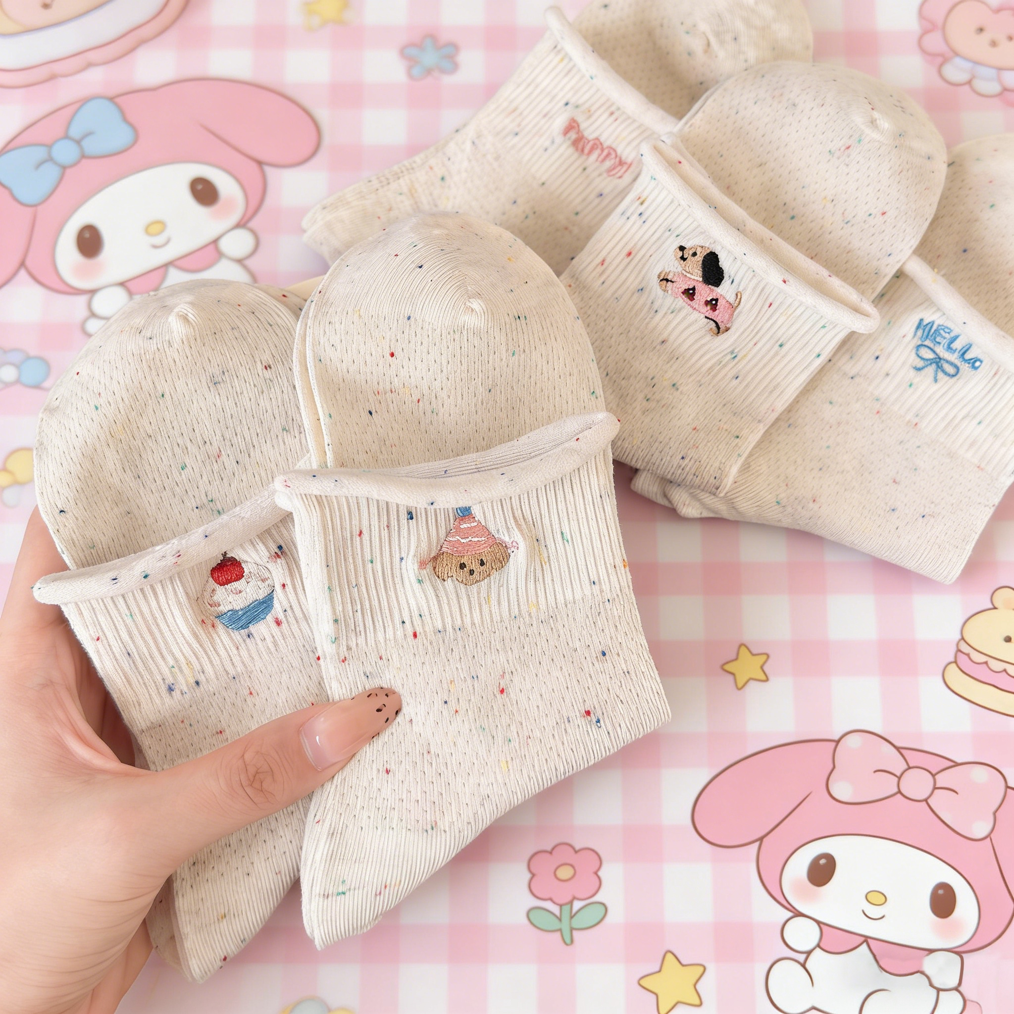 袜子女款2026春夏新款夏季薄款短袜纯棉袜可爱透气卡通夏天中筒袜