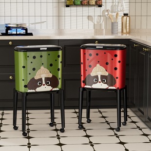 卧室垃圾桶高级感轻奢带盖免弯腰厨房客厅夹缝带轮按压开盖垃圾筒