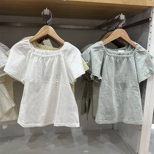 T恤上衣 甜美风 短袖 夏季 475476 女童少女棉质舒适可爱方领荷叶袖