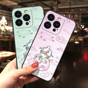 8plus 12mini简约 Xsmax个性 X浮雕手机壳iPhone16pro中国风14promax 适用于藤花葫芦于苹果16