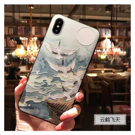 仙鹤浮雕适用于OPPO reno9/8/7pro手机壳6pro国风a7/8全包k10/k9薄A55/A93/a97国潮r17/r15海浪reno ace
