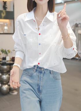 大码胖MM女装彩扣翻领衬衫