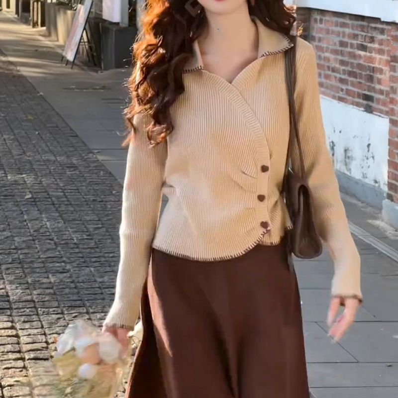 大码胖mm法式褶皱不规则针织衫女