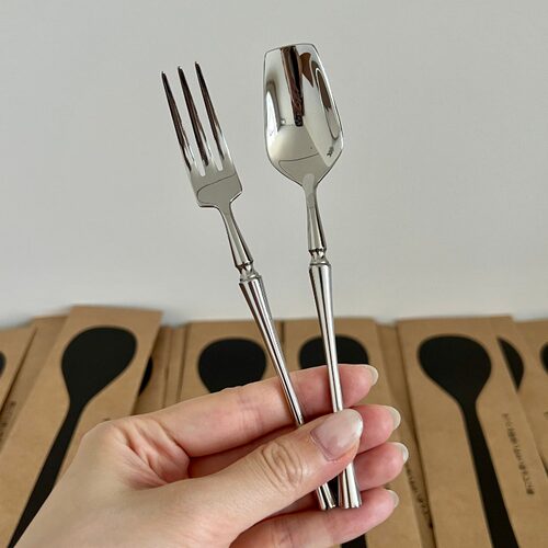 出口高品质！304不锈钢实心小蛮腰甜品勺法式勺叉主餐勺调羹汤匙