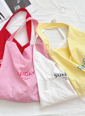 47271 新款小众字母印花肩包大容量通勤布包女帆布包潮购物袋