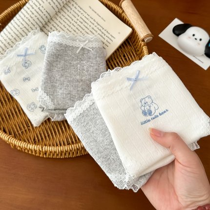 白色内裤女纯棉7A抑菌全棉裆A类舒适透气可爱蕾丝少女中腰三角裤