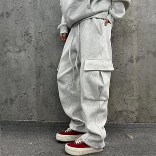 工装风卫衣套装男士冬季多口袋时尚百搭休闲长裤加绒情侣同款套装