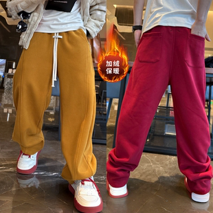 直筒长裤 加绒保暖弯刀裤 松紧腰抽绳百搭情侣同款 多色休闲裤 男冬季