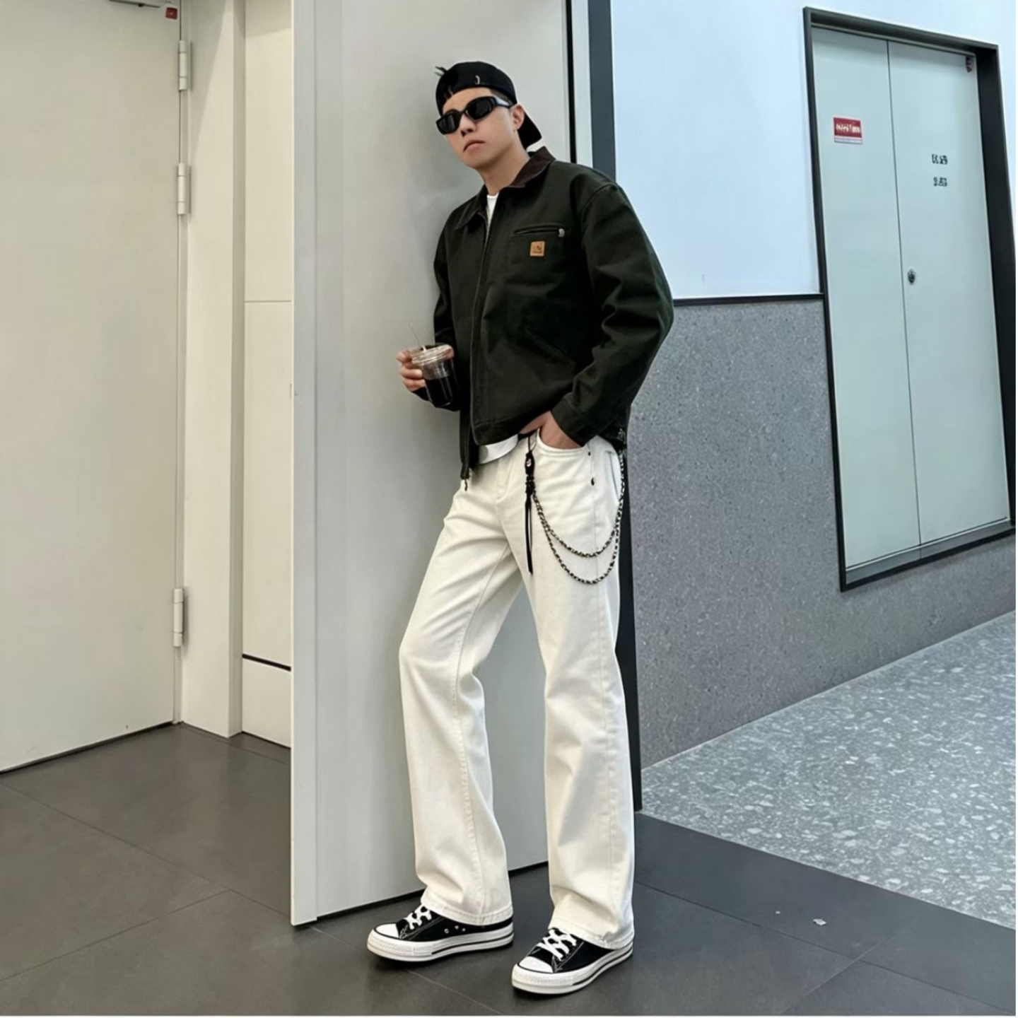 日系高街痞帅男士纯色直筒休闲裤