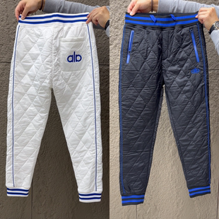 冬季新款男士棉裤潮流菱形格保暖休闲裤高档刺绣百搭外穿束脚长裤
