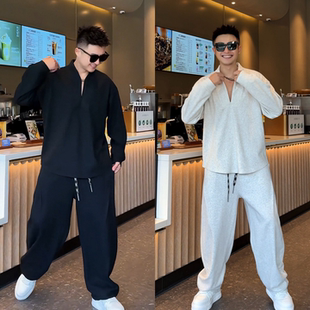 韩版高品质秋季时尚休闲百搭半拉链卫衣休闲裤男女款运动套装潮牌