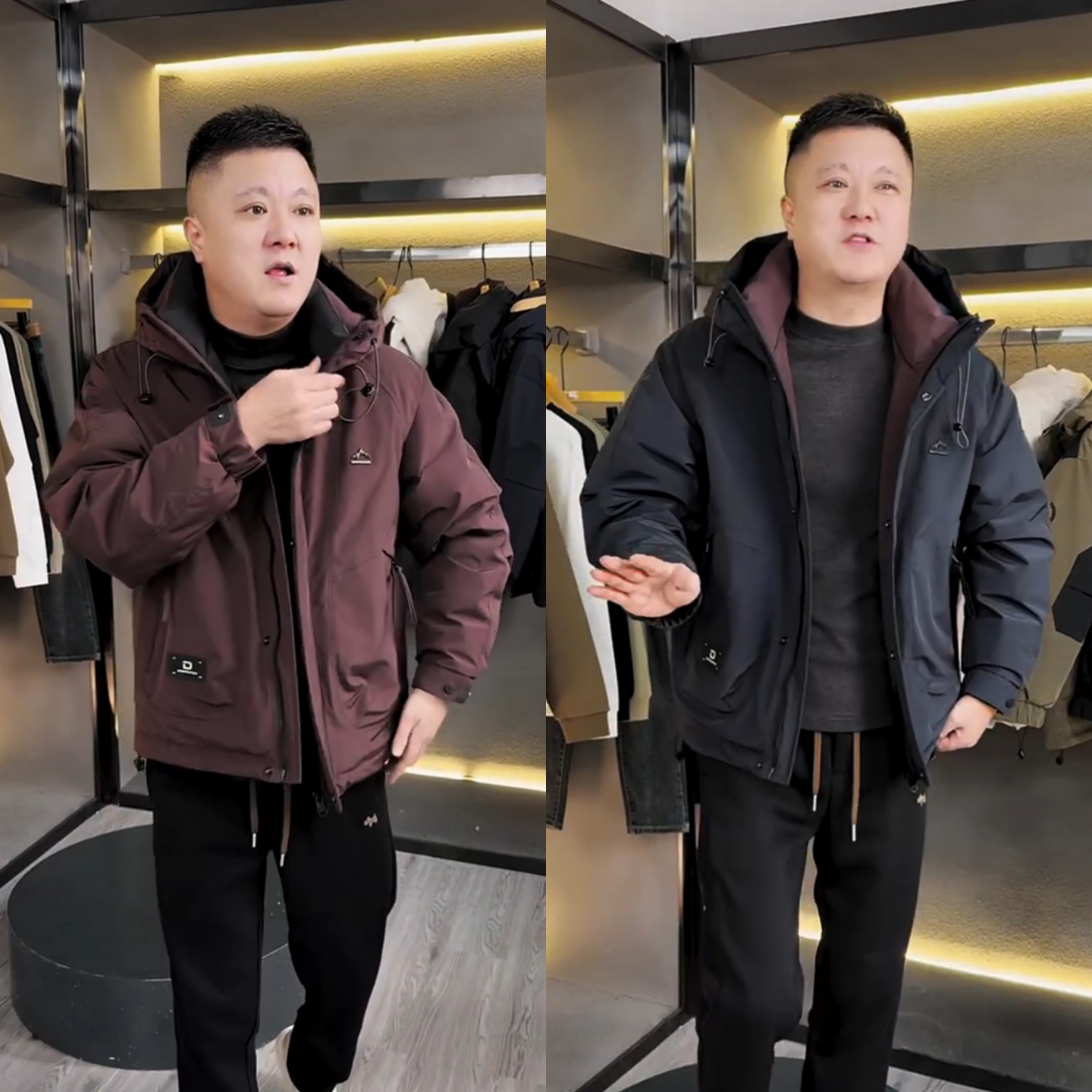 高品质冲锋衣连帽加棉外套冬季男士拼接设计款户外保暖夹克棉服潮