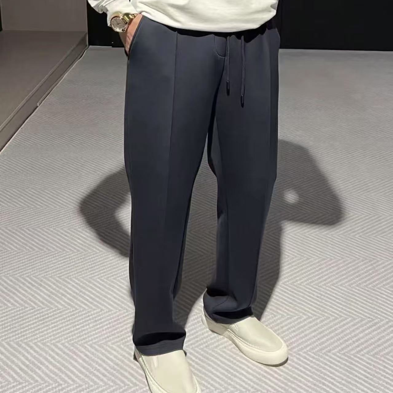 2025春季新款男士休闲裤直筒长裤男款高级感商务休闲时尚潮流纯色