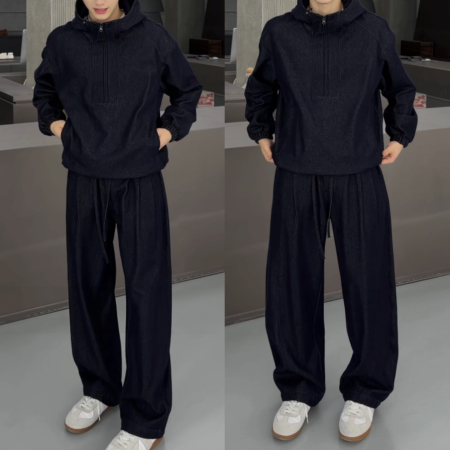 秋季男士连帽牛仔两件套时尚休闲