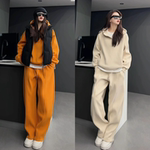 运动休闲风连帽卫衣长裤情侣同款冬季加厚两件套时尚高质量套装潮