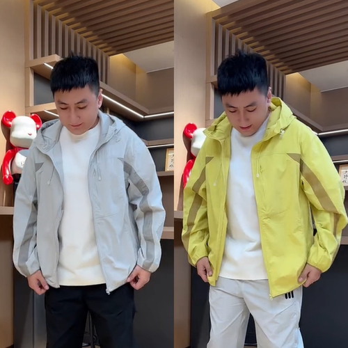 夏季轻薄速干拼接连帽男士夹克潮