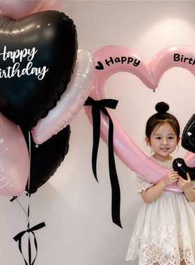 镂空爱心粉色心形相框气球宝宝生日派对蝴蝶结数字周岁拍照道具