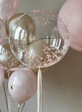 ins粉色花瓣飘空波波气球装饰 女孩求婚婚礼周岁儿童生日场景布置