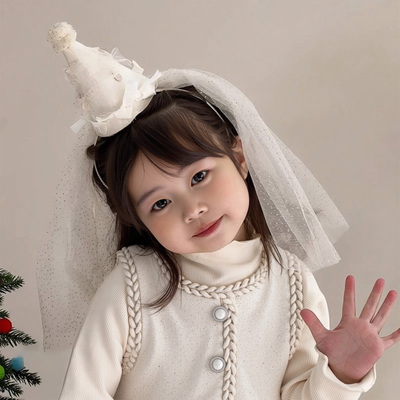 宝宝生日帽子头纱发箍公主网纱头箍发饰女孩发卡头饰仪式感道具
