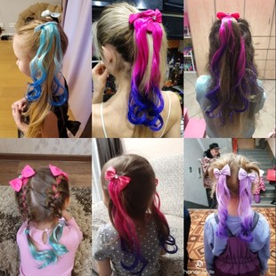 出口外贸渐变彩色公主假发小马蝴蝶结顶夹独角兽卷发儿童发饰发夹