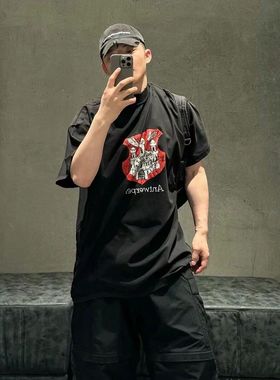 25ss夏季重磅城堡高街antwerpen裂纹印花宽松短袖T恤男女同款