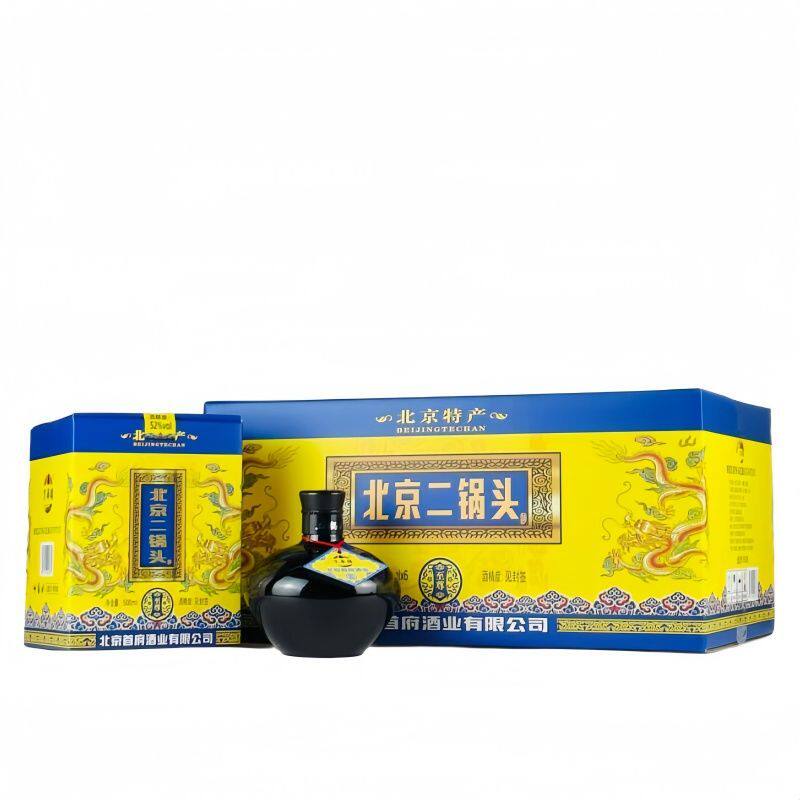 京华楼北京二锅头黄龙清香型固态法白酒52度500mlx6瓶礼盒装整箱