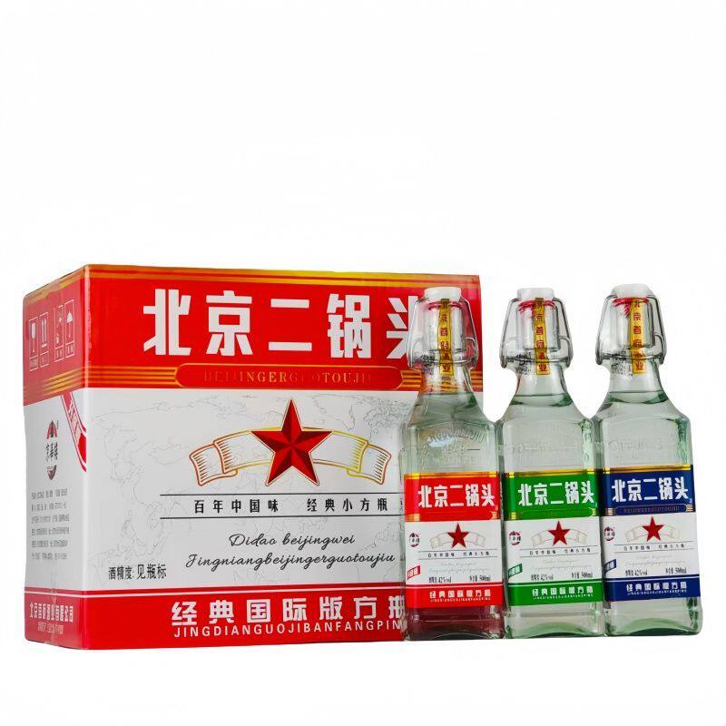 京华楼北京二锅头白酒经典小方瓶清香型42度500mlx12瓶普装整箱